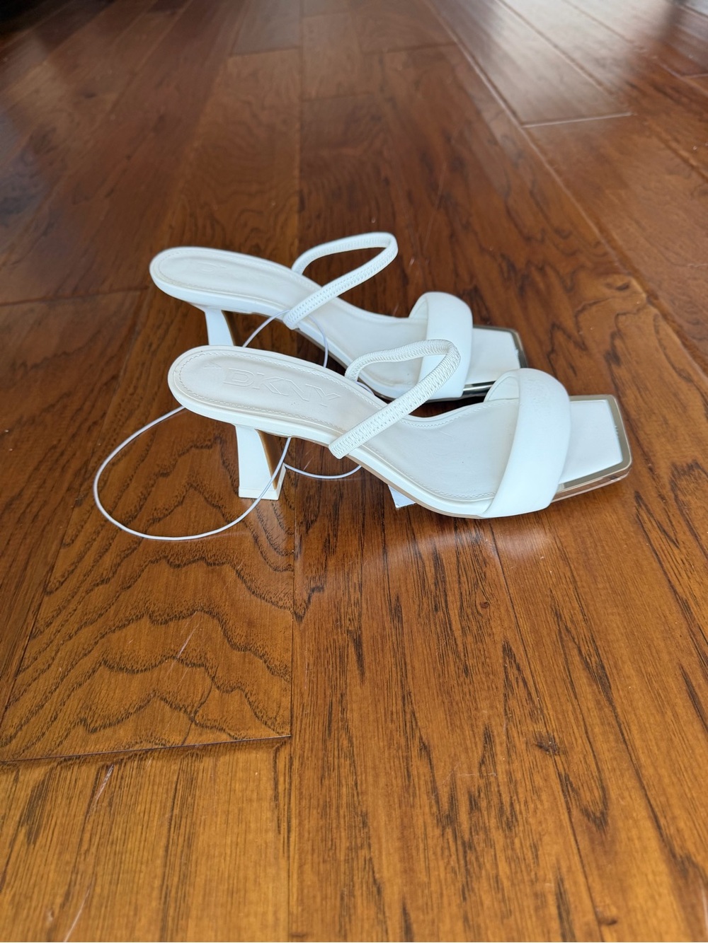 DKNY White Strappy Square-Toe Heel Sandals